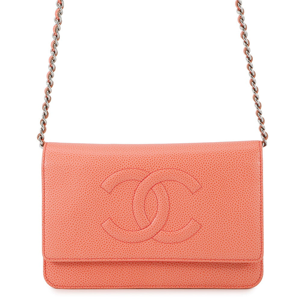 CHANEL CC Logo Chain Wallet salmon pinkA48654 Caviar Leather
