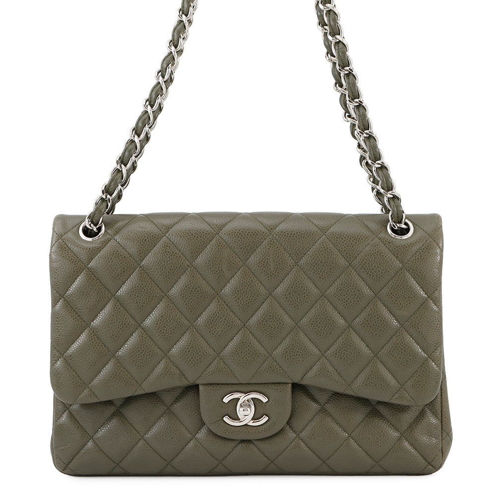 CHANEL Jumbo Matelasse Shoulder Bag KhakiA58600 Caviar Leather Size 30