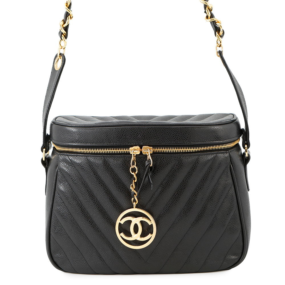 CHANEL V Stitch ChainShoulder Black Caviar Leather