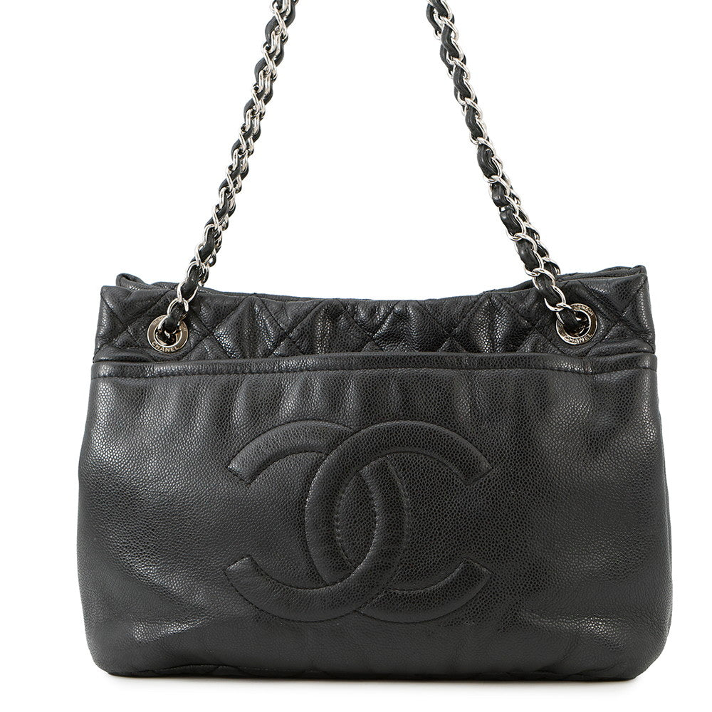 CHANEL Matelasse Large CC Logo Chain Tote BlackA48374 Caviar Leather