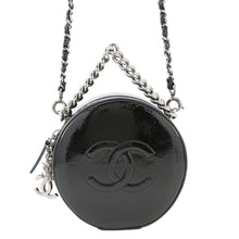 Load image into Gallery viewer, CHANEL Double Chain Round Shoulder Bag Black Patent Leather
