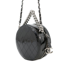 Load image into Gallery viewer, CHANEL Double Chain Round Shoulder Bag Black Patent Leather
