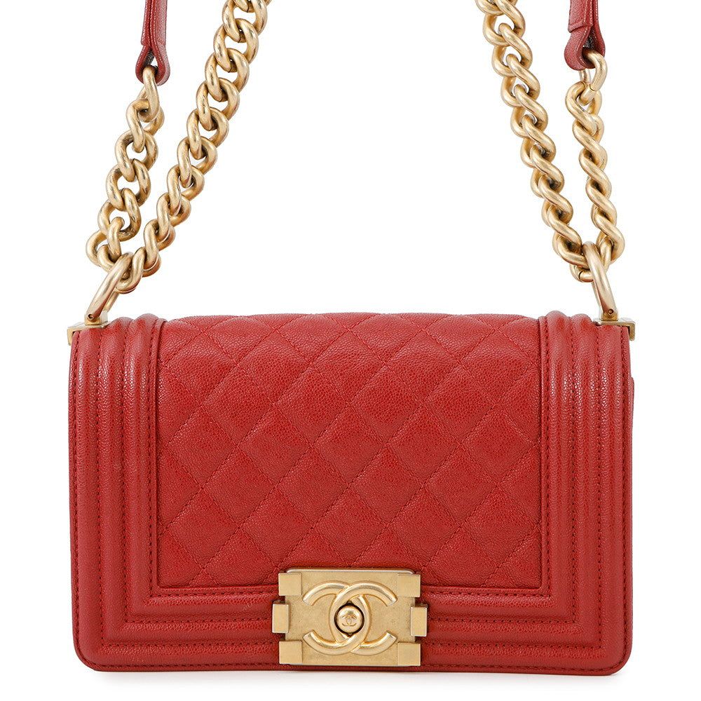 CHANEL Boy Chanel ChainShoulder Red Caviar Leather