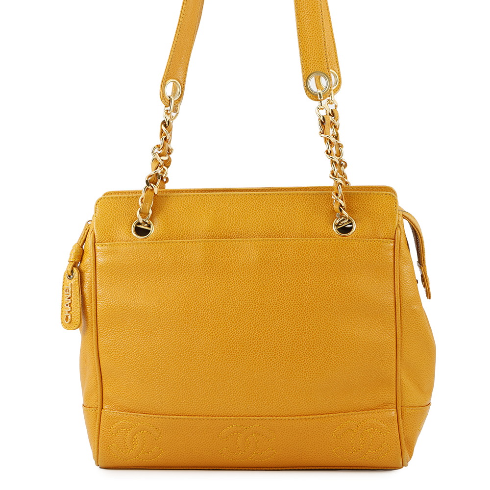 CHANEL Triple Coco Tote Bag Yellow Caviar Leather