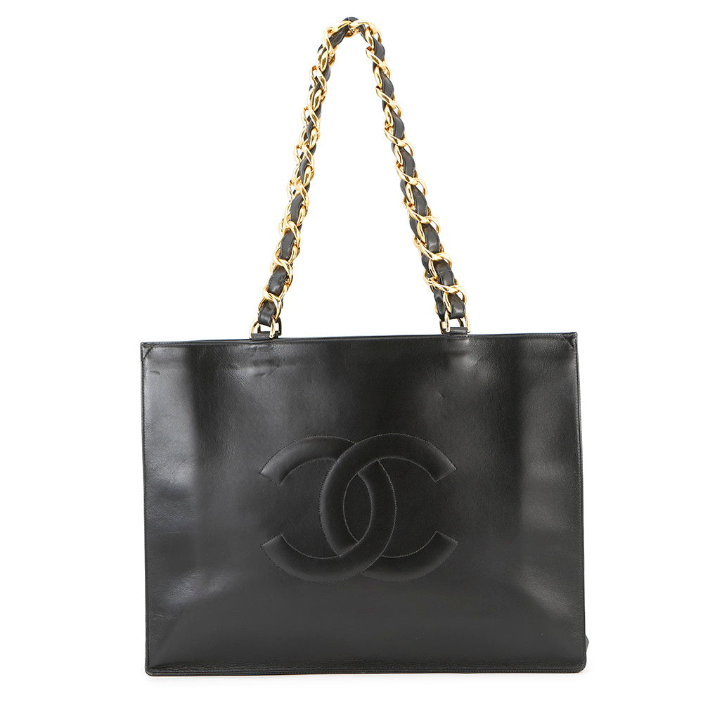 CHANEL CC Logo Chain Tote Black Lambskin
