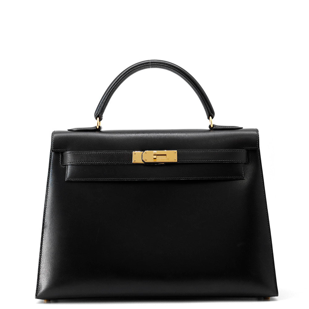 HERMES Kelly Black Box Calf Leather Size 32