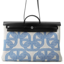 将图像加载到图库查看器中，HERMES Herbag Zip Letournet Cabin Ecru/Blue Zellige/Black Toile Military Vache Hunter Leather Size 50
