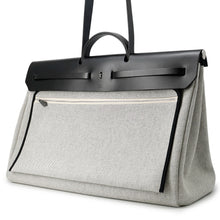 将图像加载到图库查看器中，HERMES Herbag Zip Letournet Cabin Ecru/Blue Zellige/Black Toile Military Vache Hunter Leather Size 50
