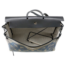 将图像加载到图库查看器中，HERMES Herbag Zip Letournet Cabin Ecru/Blue Zellige/Black Toile Military Vache Hunter Leather Size 50
