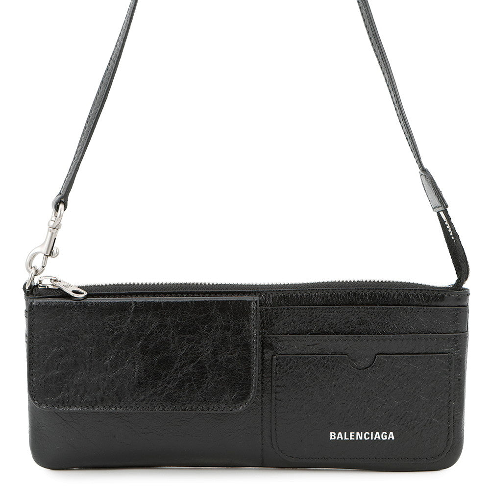BALENCIAGA Logo Superbusy Shoulder Bag Black801956 Leather