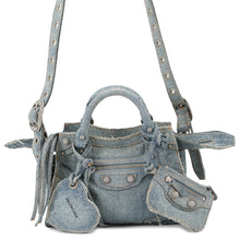 Load image into Gallery viewer, BALENCIAGA Neo Cagoule 2way Bag Blue700940 Denim Rhinestone Size XS
