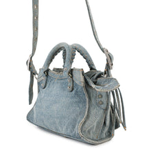 Load image into Gallery viewer, BALENCIAGA Neo Cagoule 2way Bag Blue700940 Denim Rhinestone Size XS

