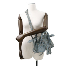 Load image into Gallery viewer, BALENCIAGA Neo Cagoule 2way Bag Blue700940 Denim Rhinestone Size XS

