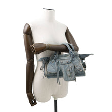 Load image into Gallery viewer, BALENCIAGA Neo Cagoule 2way Bag Blue700940 Denim Rhinestone Size XS
