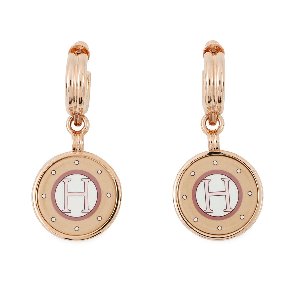HERMES Blason Earrings Fauve Metal
