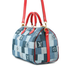 将图像加载到图库查看器中，LOUIS VUITTON Speedy Bandouliere Blue/RedM45041 Monogram Denim Size 30

