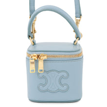 将图像加载到图库查看器中，CELINE Cuir Triomphe 2-Way Vanity Shoulder Bag Light Blue10J763 Leather Size Mini
