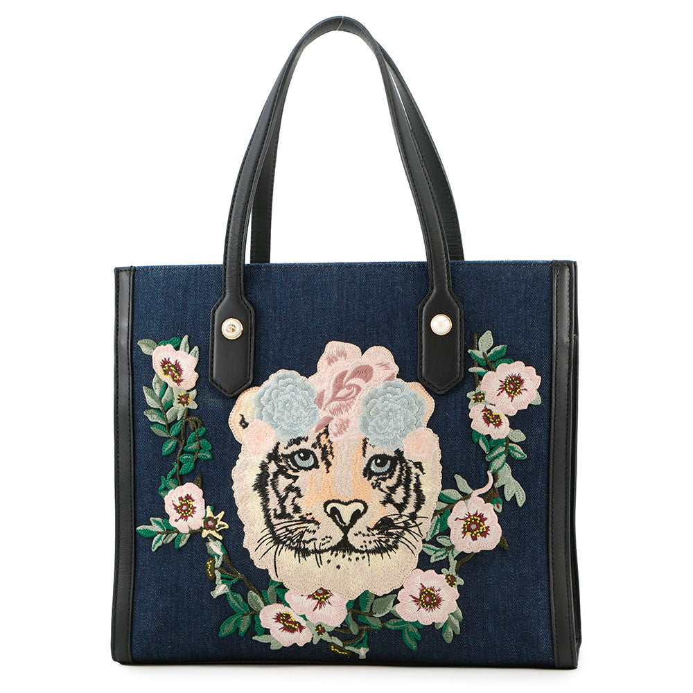 GUCCI Tiger Embroidery Tote Bag Japan Limited Edition Navy/Black456545 Canvas Leather