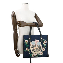 将图像加载到图库查看器中，GUCCI Tiger Embroidery Tote Bag Japan Limited Edition Navy/Black456545 Canvas Leather
