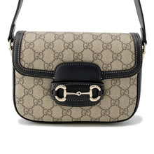 Load image into Gallery viewer, GUCCI GG Supreme Horsebit 1955 Soft Shoulder Bag Beige/Black815205 PVC Leather Size Small
