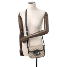 Load image into Gallery viewer, GUCCI GG Supreme Horsebit 1955 Soft Shoulder Bag Beige/Black815205 PVC Leather Size Small
