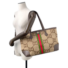 Load image into Gallery viewer, GUCCI Ophidia Jumbo GG Tote Bag Beige/Brown631685 Canvas Leather Size Medium
