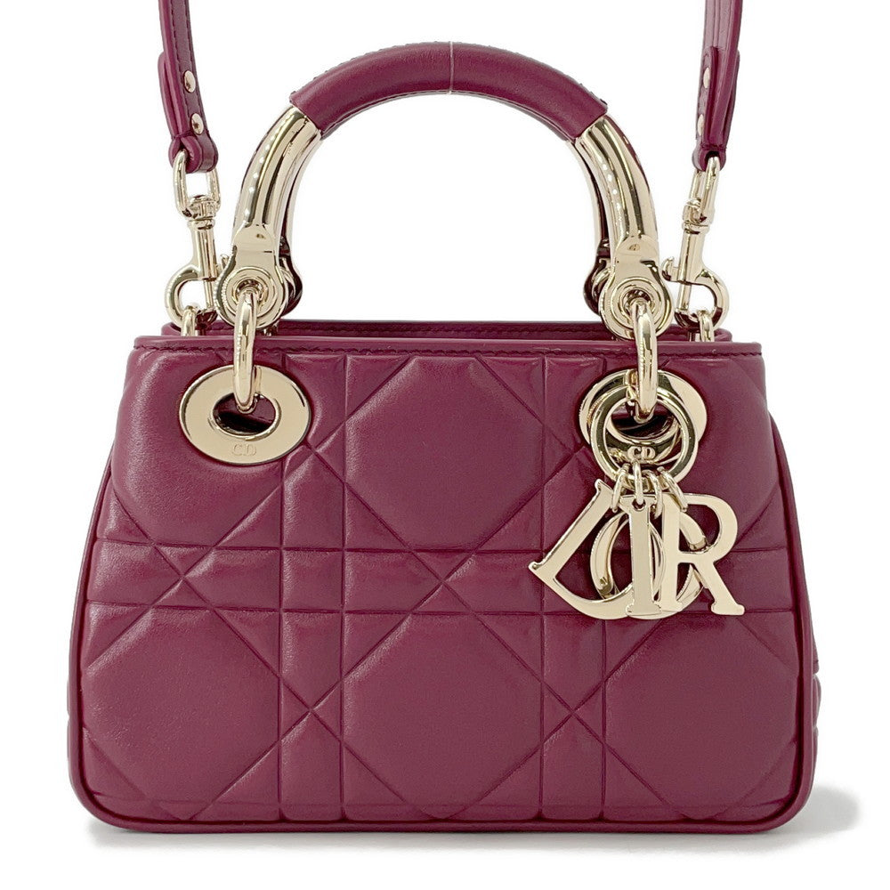 Dior Lady's 95.22 2WAY Handbag Bordeaux Leather Size Mini