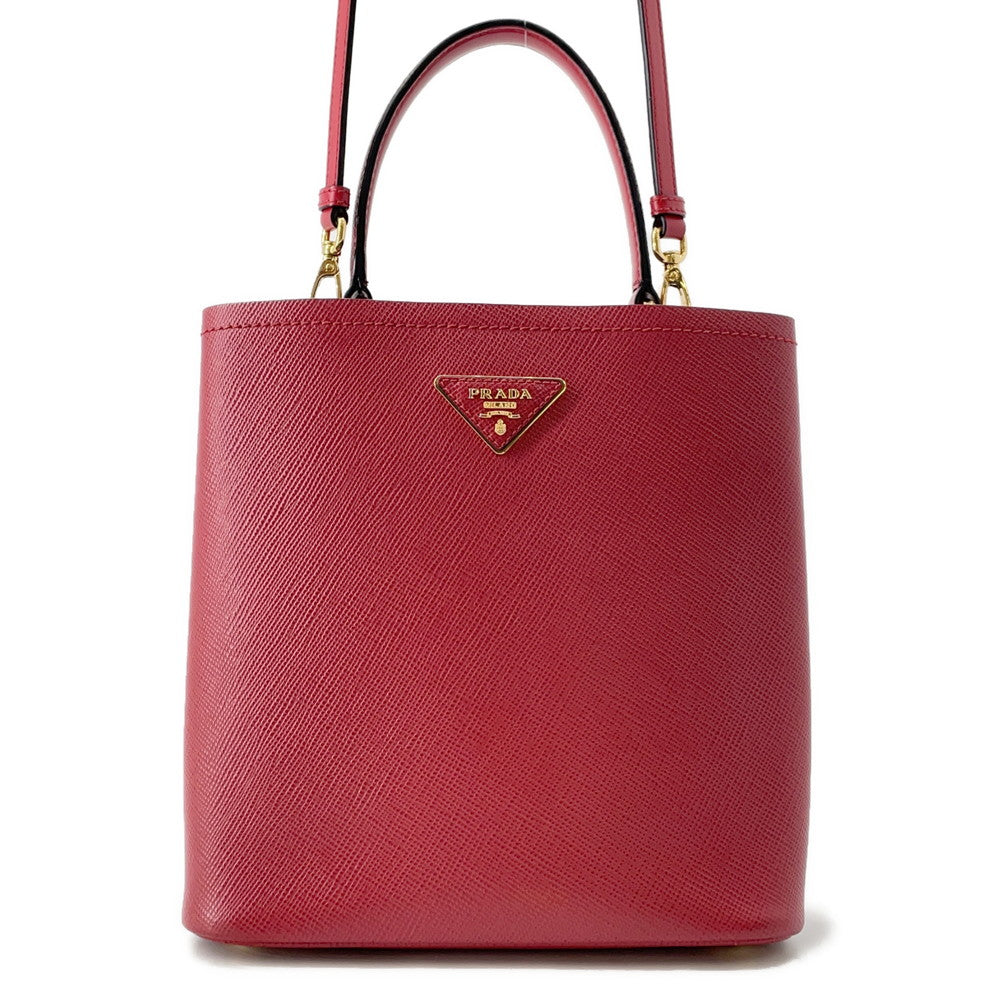PRADA Panier Saffiano Leather 2WAY Handbag Red1BA212 Leather
