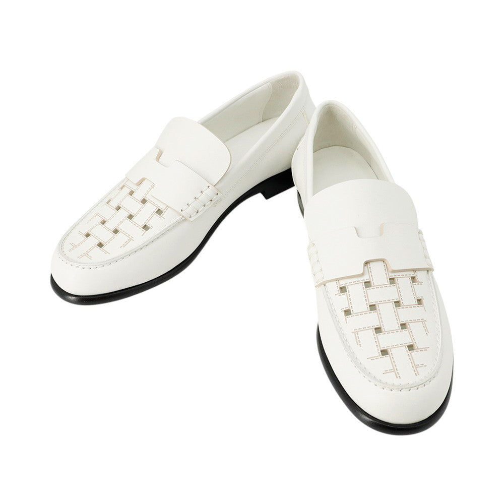 HERMES Mocassins Loafers Kennedy White Leather Size 36H