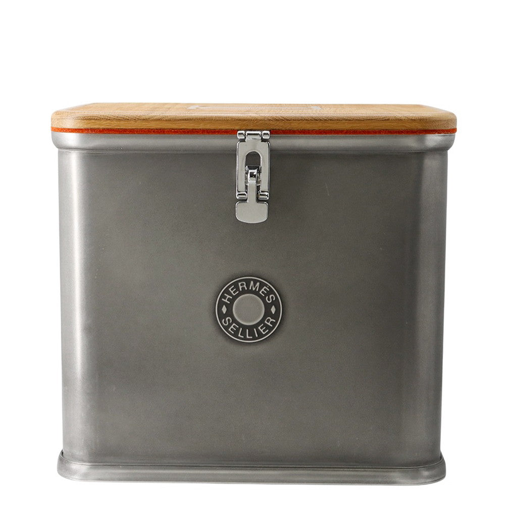 HERMES Grooming Box Silver/Brown Aluminum Wood