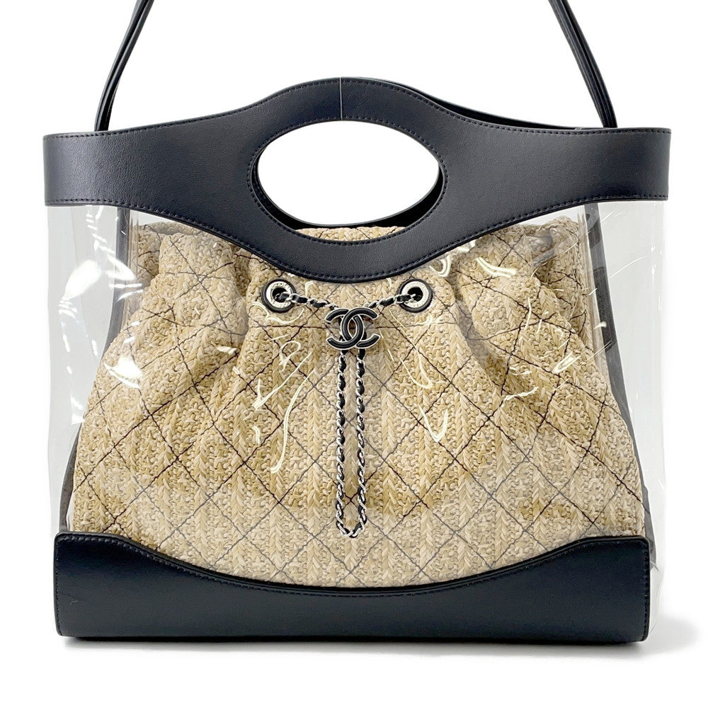 CHANEL Matelasse 2-Way Tote Transparent/Black/BeigeAS0517 Plastics Leather Raffia