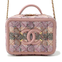将图像加载到图库查看器中，CHANEL CCFiligree vanity bag Pink/MulticolorA93342 Tweed Leather Size Small
