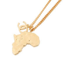 Load image into Gallery viewer, CHANEL CC Logo African Continent Motif Necklace Gold Metal Faux Pearl Rhinestone
