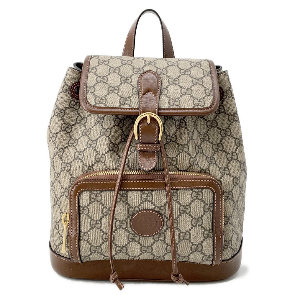 GUCCI Interlocking G GG Supreme Backpack Beige/Brown674147 PVC Leather