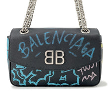 将图像加载到图库查看器中，BALENCIAGA Graffiti ChainShoulder Black/Blue526682 Leather
