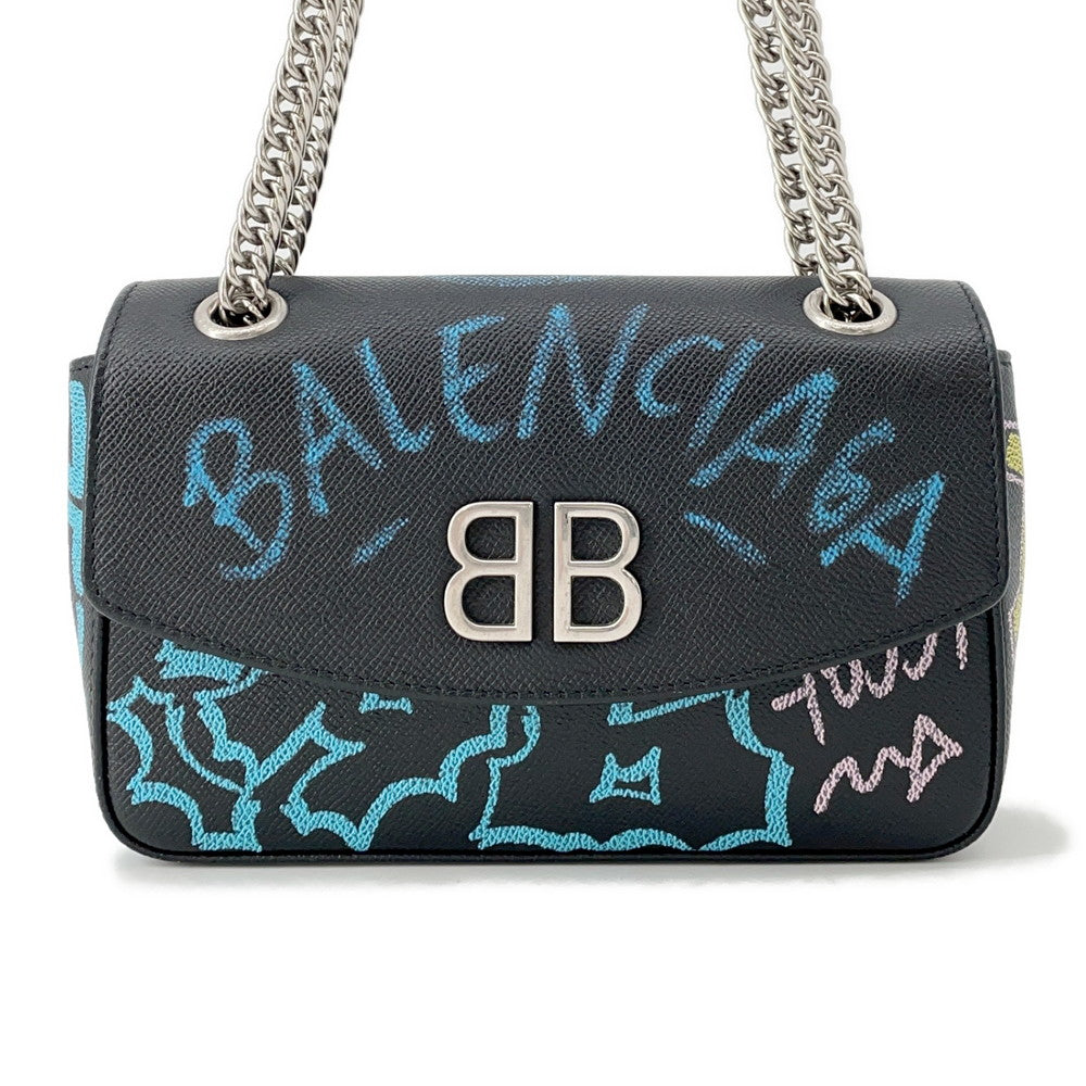 BALENCIAGA Graffiti ChainShoulder Black/Blue526682 Leather