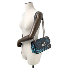 将图像加载到图库查看器中，BALENCIAGA Graffiti ChainShoulder Black/Blue526682 Leather
