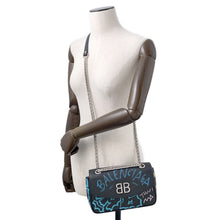将图像加载到图库查看器中，BALENCIAGA Graffiti ChainShoulder Black/Blue526682 Leather
