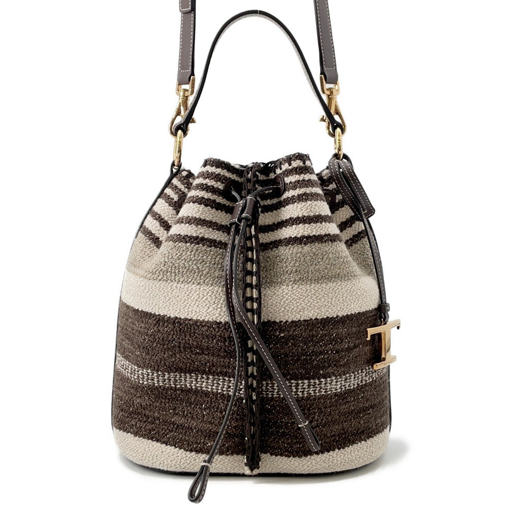TOD’S Drawstring Bag2WAYBag Brown/Gray Canvas Leather