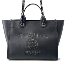 将图像加载到图库查看器中，CHANEL Deauville Chain Tote Shopping Bag BlackA57069 Caviar Leather Size GM
