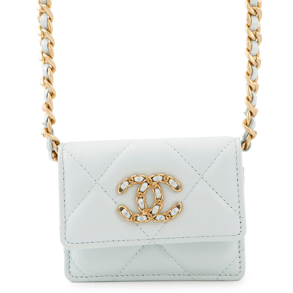 CHANEL CHANEL19 Matelasse Chain Wallet Light BlueAP1787 Lambskin