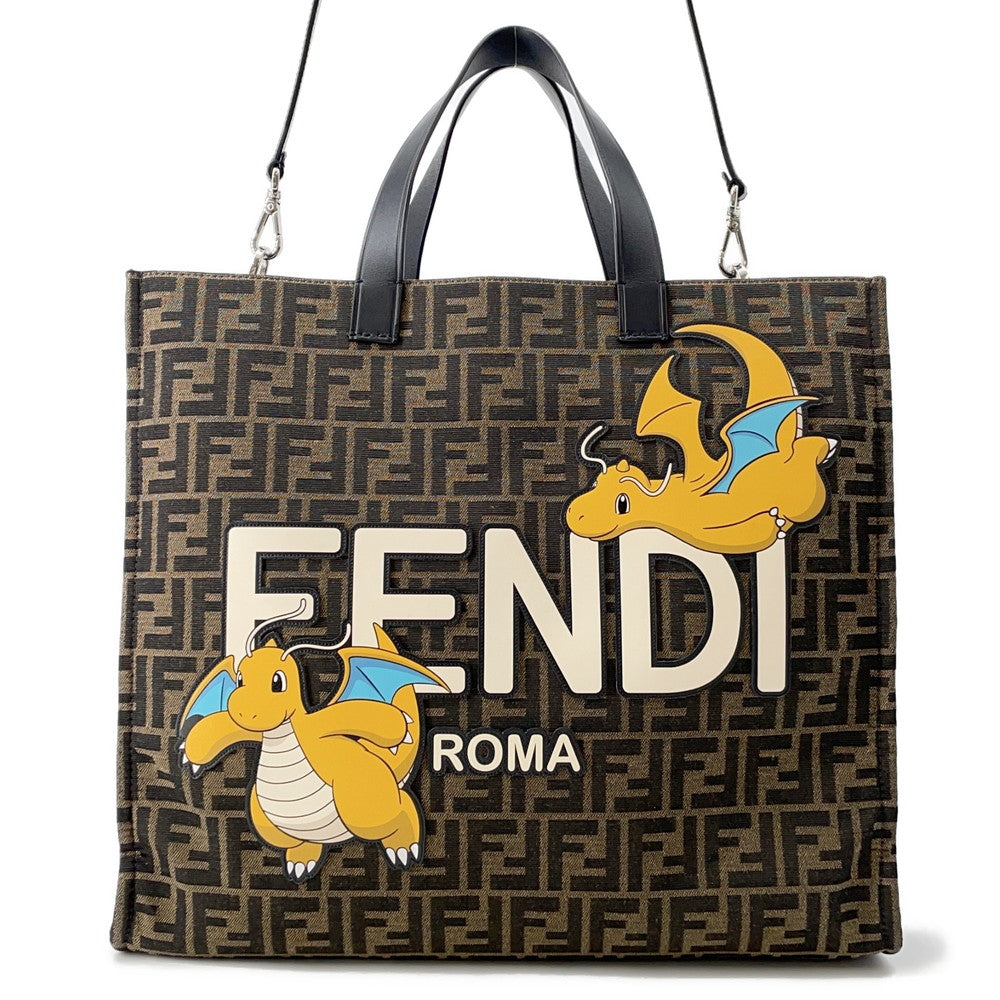 FENDI Fragment 2-way Tote Bag Pokemon Dragonite Brown/Black8BH357 Canvas