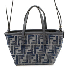 将图像加载到图库查看器中，FENDI Roll FF Jacquard 2-way Handbag Navy8BS096 Canvas Leather Size Mini
