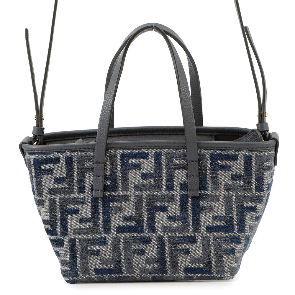 FENDI Roll FF Jacquard 2-way Handbag Navy8BS096 Canvas Leather Size Mini