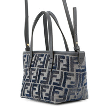 将图像加载到图库查看器中，FENDI Roll FF Jacquard 2-way Handbag Navy8BS096 Canvas Leather Size Mini

