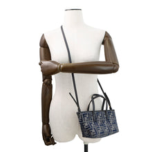 将图像加载到图库查看器中，FENDI Roll FF Jacquard 2-way Handbag Navy8BS096 Canvas Leather Size Mini
