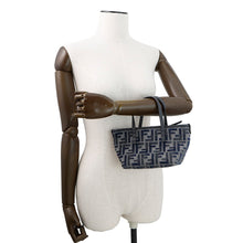 将图像加载到图库查看器中，FENDI Roll FF Jacquard 2-way Handbag Navy8BS096 Canvas Leather Size Mini
