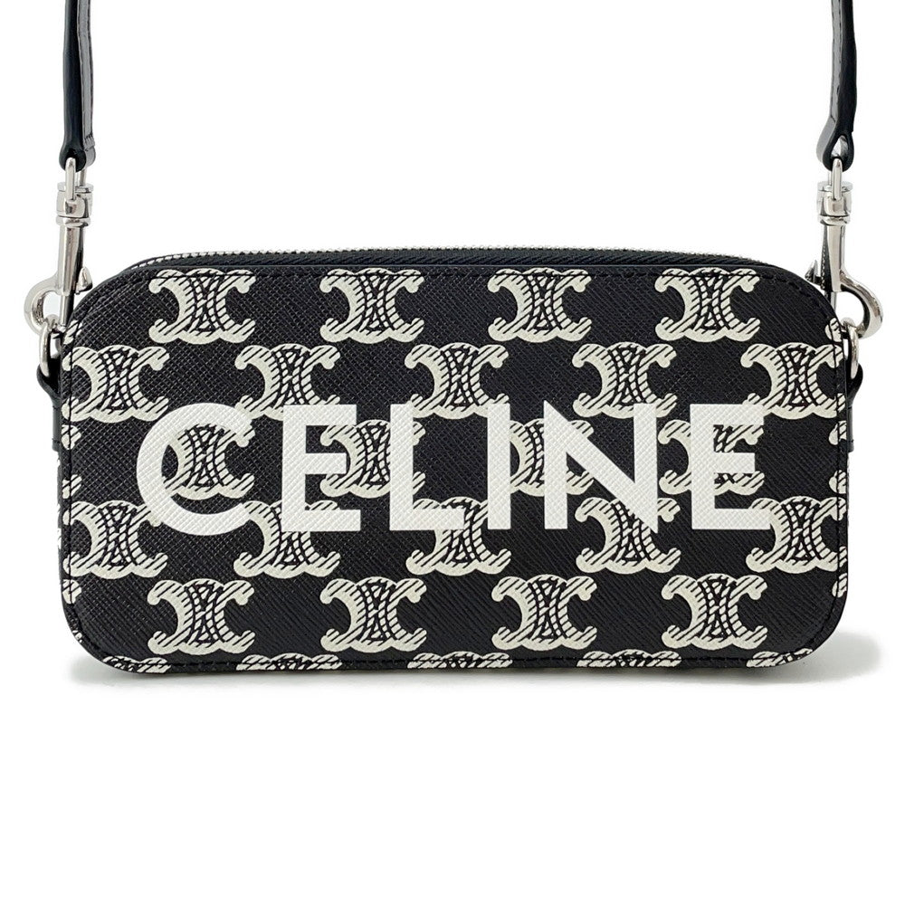 CELINE Triomphe HorizontalPouch Shoulder Bag Black/White10L272FSQ PVC Leather