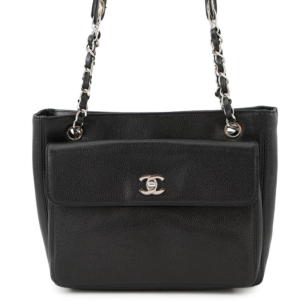 CHANEL ChainShoulderTote Bag Black Caviar Leather