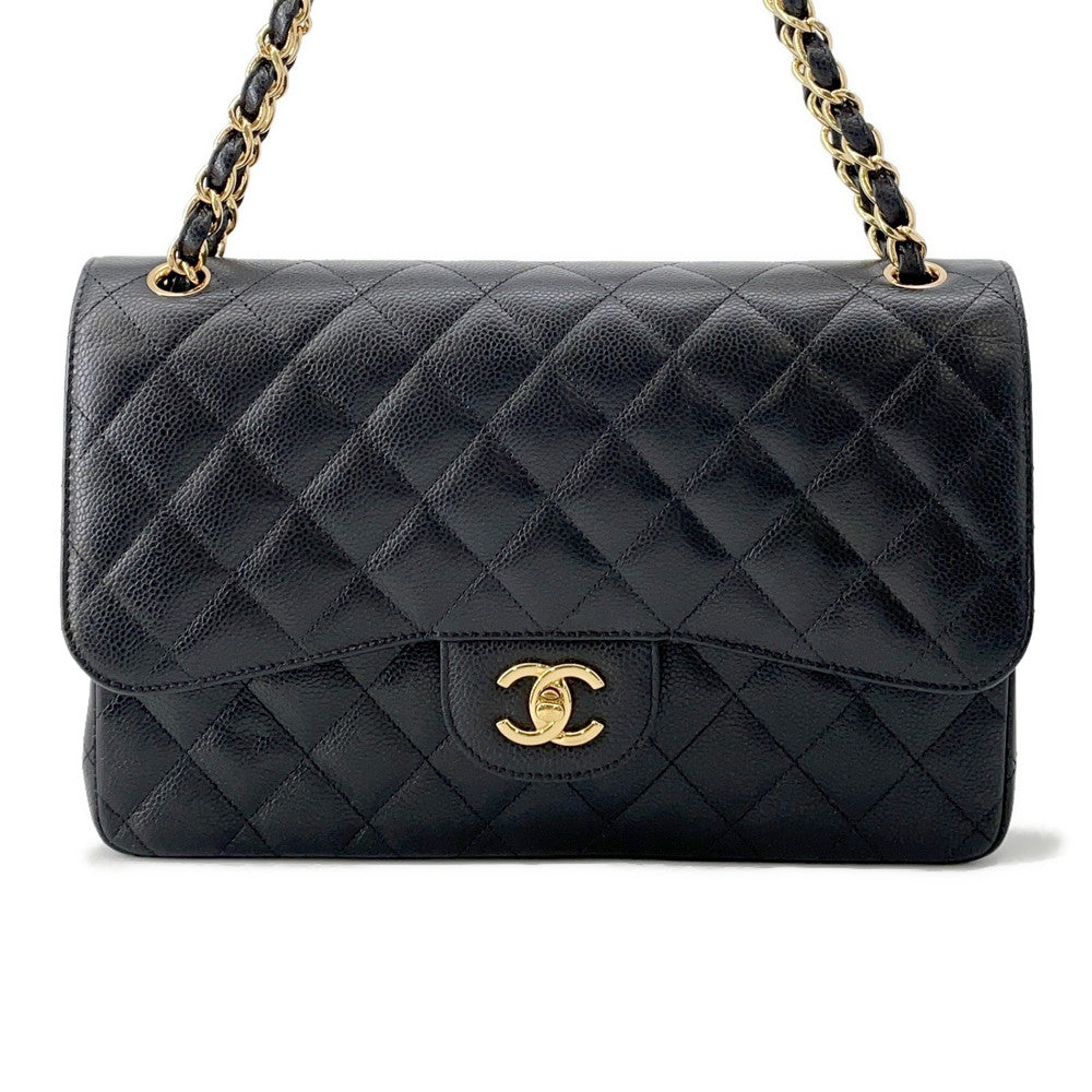 CHANEL Matelasse W Flap ChainShoulder Bag BlackA58600 Caviar Leather Size 30